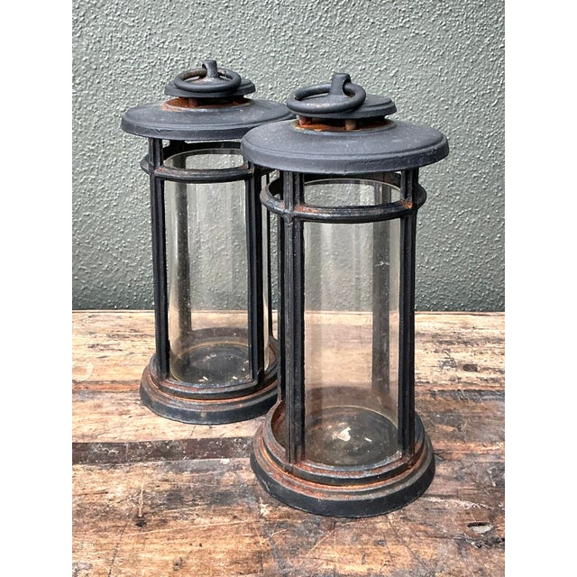 Contemporary Vintage Wrought Iron Lanterns - A Pair For Sale - Image 3 of 12
