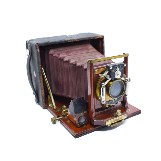 Antique 19th Century Mahogany & Brass Pony Premo B by Rochester Optical Co. Folding Camera With Red Bellows For Sale - Image 4 of 12