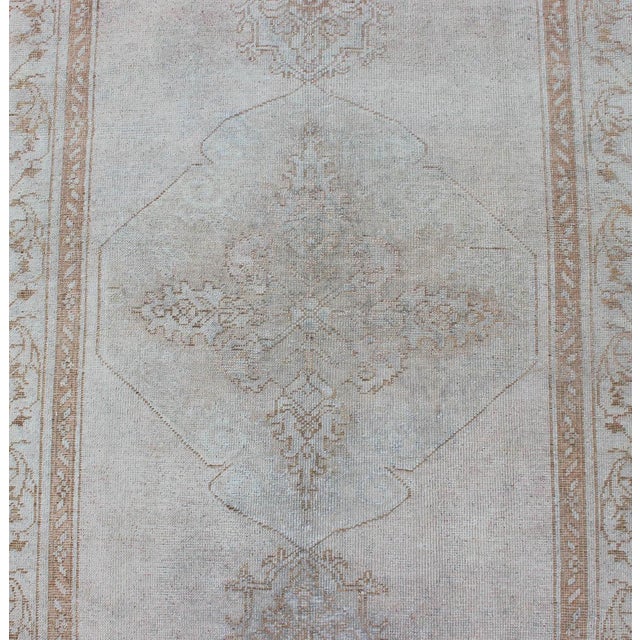 Turkish Oushak Runner in Pale Ice Blue, Ivory, and Faint Taupe Subtle Medallions For Sale - Image 9 of 10