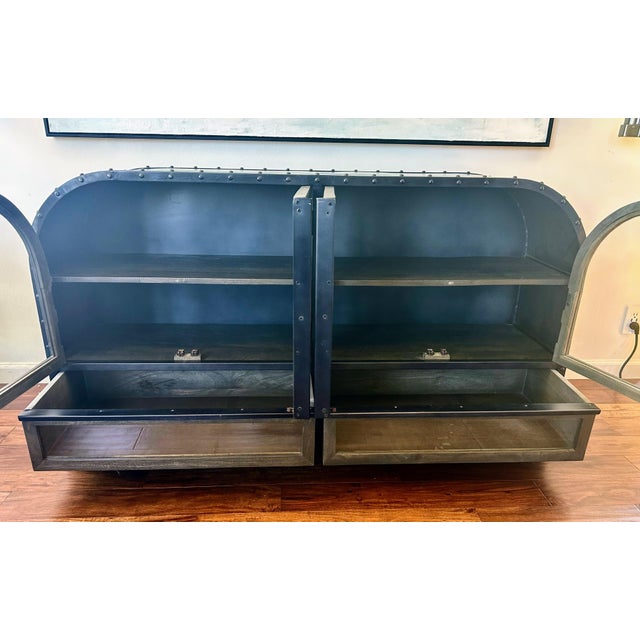 Industrial Riveted Metal & Glass Display Cabinet / Credenza For Sale - Image 10 of 10