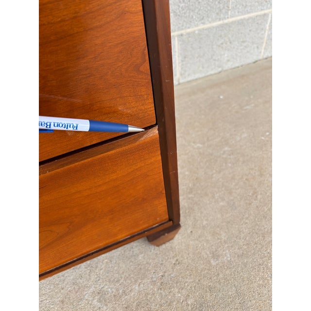Tomlison Mid Century Modern Cherry & Walnut 4 Drawer Bachelor Chest For Sale - Image 10 of 12