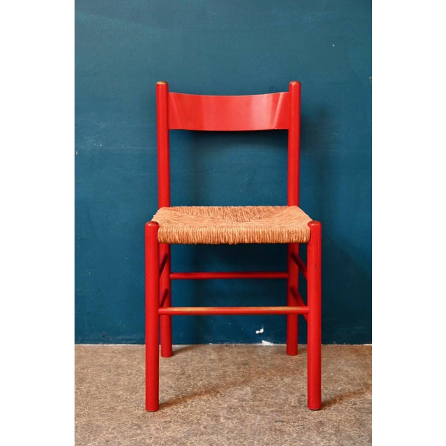 Red Vintage Italian Chairs in Red Lacquered Wood and Woven Straw, 1960s, Set of 4 For Sale - Image 8 of 18