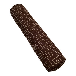 Custom Geometric Greek Key Bolster Pillow and Matching King Bed Skirt For Sale