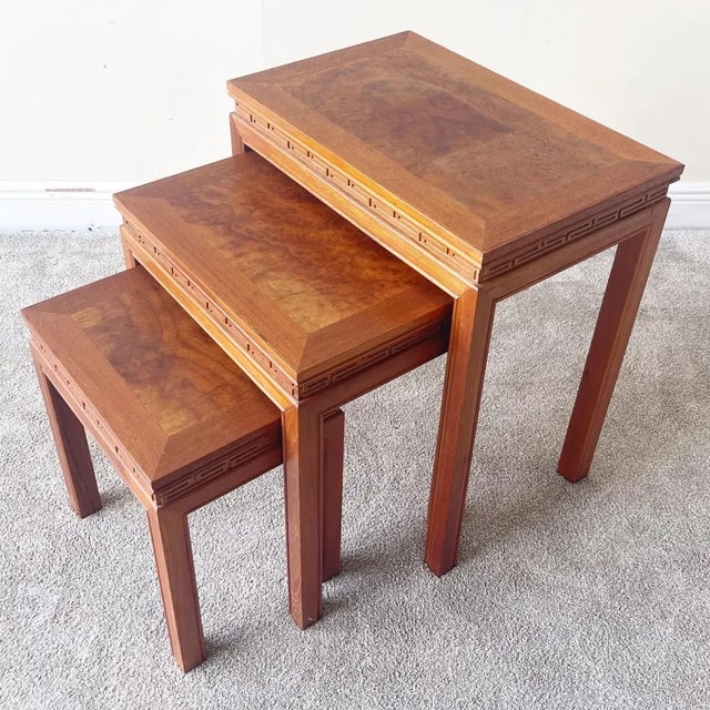 Brown Chinoiserie Hand Carved Asian Wood Nesting/Stacking Tables For Sale - Image 8 of 10