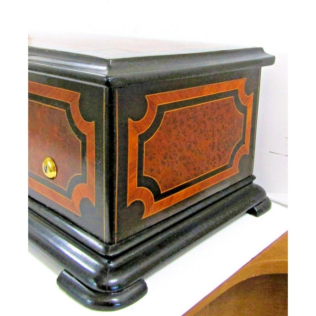 Late 19th Century Swiss Ebonized Wood Trim Burl Walnut and Maple Inlaid Music Cylinder Box 1890s For Sale - Image 5 of 17