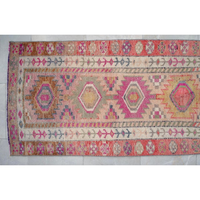 Kurdish Herki Hand-Knotted Distressed Runner Rug Low Pile Extra Long Hallway Decor - 3x15 Ft Approx For Sale - Image 12 of 16