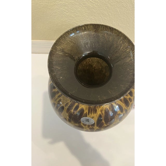 Vetri Vintage Maestri Vetrai Empoli Italian Tortoise Shell Art Glass Vase For Sale - Image 4 of 5