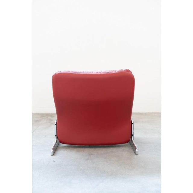 Red Set of Lounge Chair and Footrest in Red Leather by Vitelli e Ammannati for Brunati, 1970s-1980s For Sale - Image 8 of 18