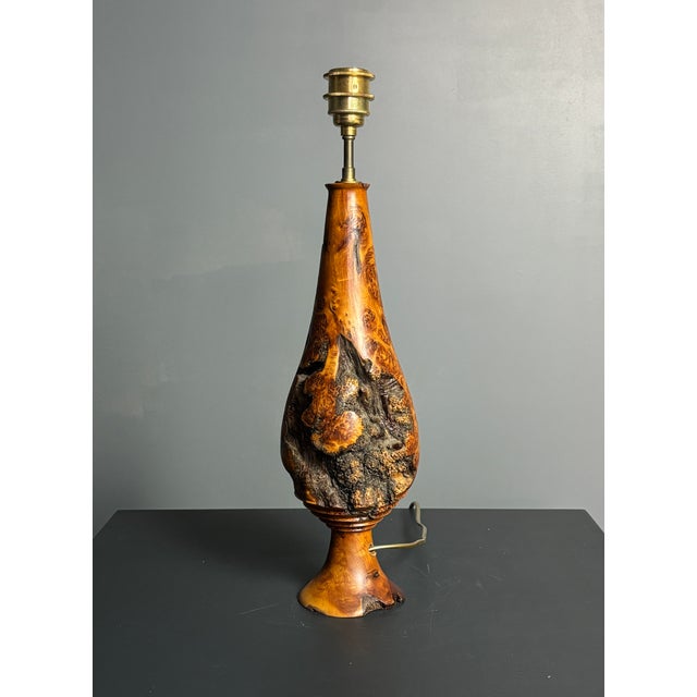 Mid-Century Brutalist Sculptural Table Lamp in Burl Wood, France, 1960s For Sale - Image 10 of 14