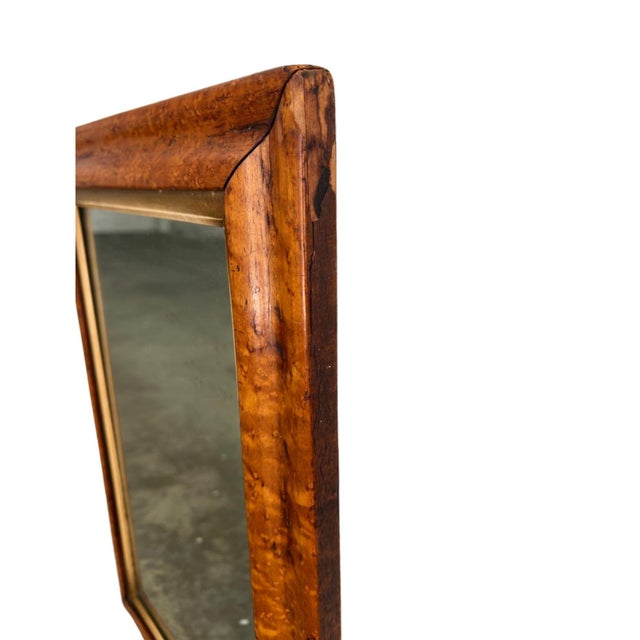 Vintage Burl Wood, Rectangular Wall Mirror With Gold Bevel For Sale - Image 4 of 11