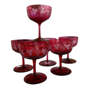 Set of 6 Antique Baccarat Red to Clear Crystal Champagne Stems