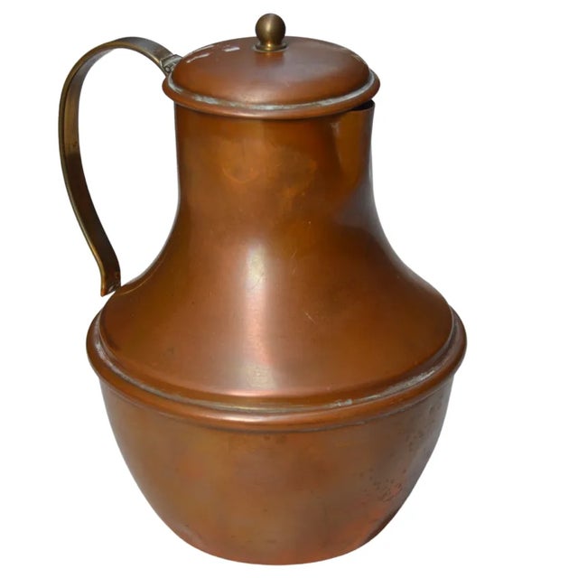 Brass Vintage Copper & Brass Lidded Pitcher For Sale - Image 8 of 8