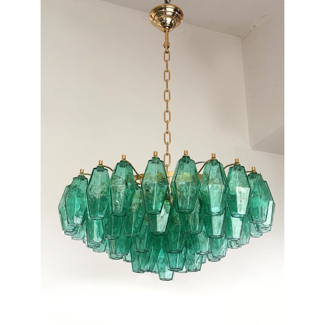 Contemporary Green “Poliedri” Murano Glass Gold Chandelier in Venini Style For Sale - Image 9 of 9