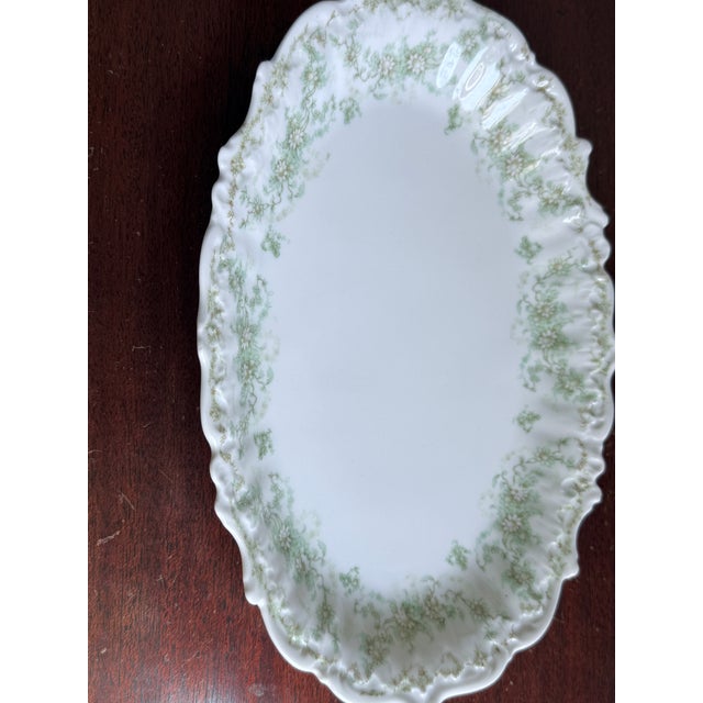 Late 19th Century Late 19th Century, Elite Works Limoges France Porcelain Serving Platters Green Floral Garland Scalloped Edge - a Pair For Sale - Image 5 of 12