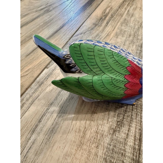 Herend Vintage MCM Herend Swan Blue Fishnet Bird Figurine For Sale - Image 4 of 7