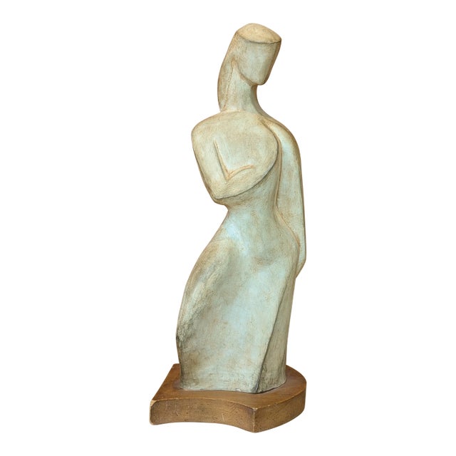 Jenny Fohr Mid-Century Modern Abstract Female Sculpture With Wood Base For Sale