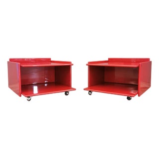Bedside Tables in Rosso Lacqued Wood by Kazuhide Takahama, 1970s, Set of 2 For Sale