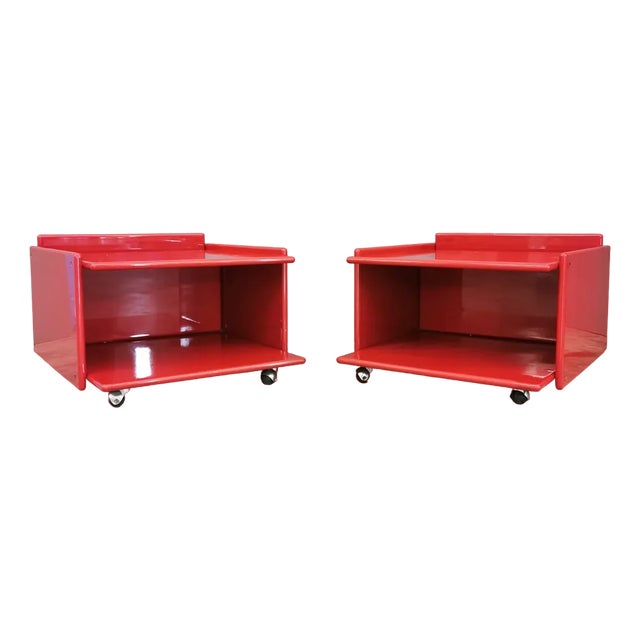 Bedside Tables in Rosso Lacqued Wood by Kazuhide Takahama, 1970s, Set of 2 For Sale