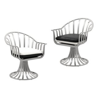 Pair of Reversible Cushion Patio Chairs in the Style of Russel Woodard For Sale