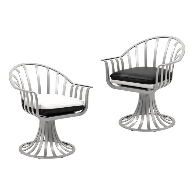 Pair of Reversible Cushion Patio Chairs in the Style of Russel Woodard For Sale