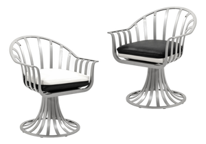 Pair of Reversible Cushion Patio Chairs in the Style of Russel Woodard