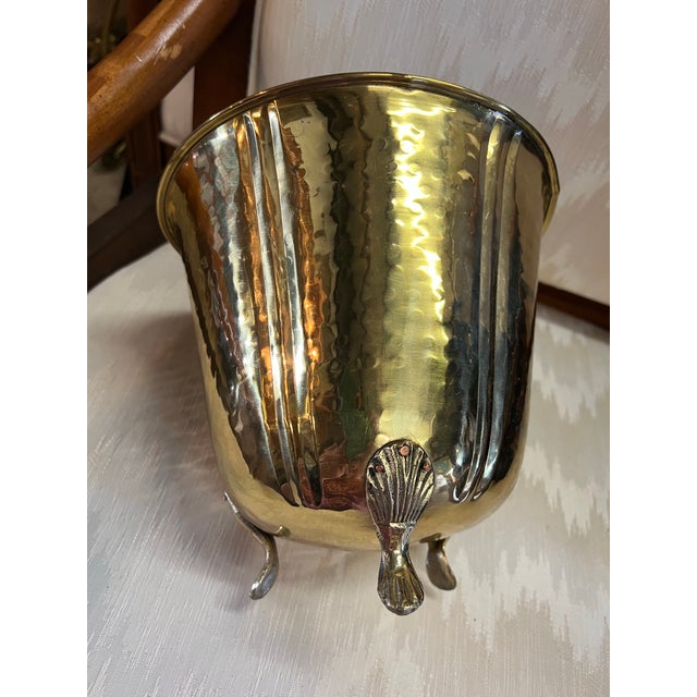 Vintage Hammered Brass Ice Bucket With Lion Paw Tripod Feet For Sale - Image 4 of 4