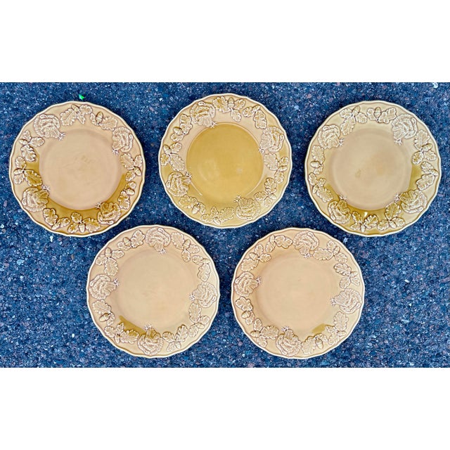 Ceramic Bordallo Pinheiro Yellow Acorn and Turkey Majolica Dinner Plates- Set of 5 For Sale - Image 7 of 12