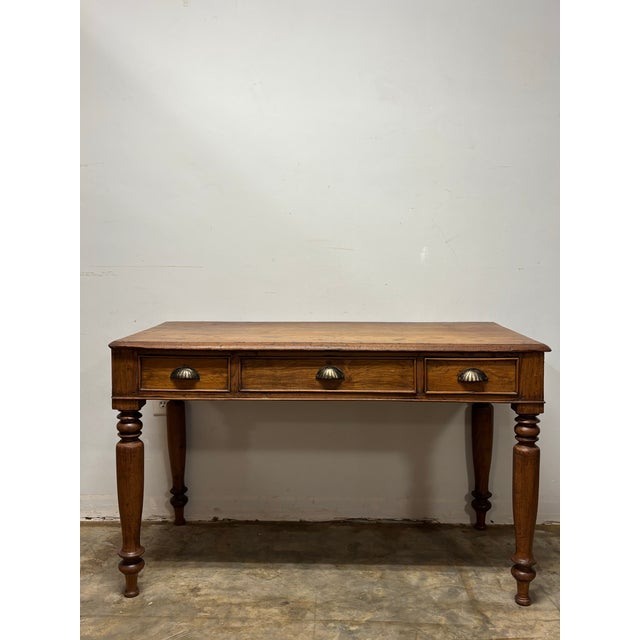 Rustic European Antique French Oak Console Table or Writing Desk For Sale - Image 3 of 11