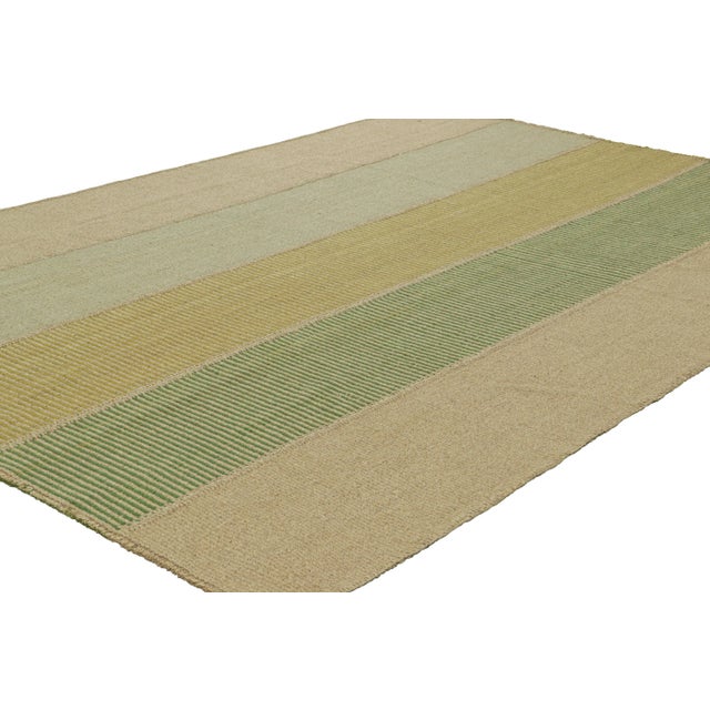 Rug & Kilim Rug & Kilim’s Contemporary Kilim in Beige and Colorful Textural Stripes For Sale - Image 4 of 7