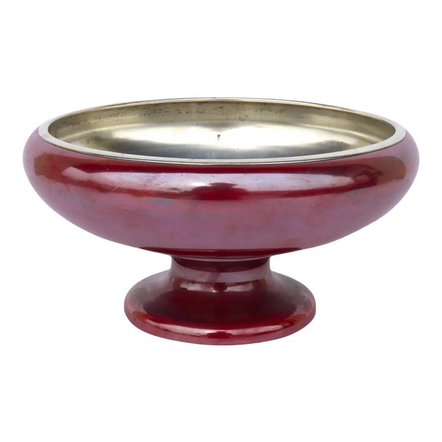 La Pierre Babylonian Red Patina Bronze & Sterling Silver Mixed Metals Pedestal Bowl For Sale