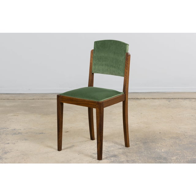 1930s 1930s French Art Deco Oak Dining Chairs in Green Velvet - Set of 6 For Sale - Image 5 of 18