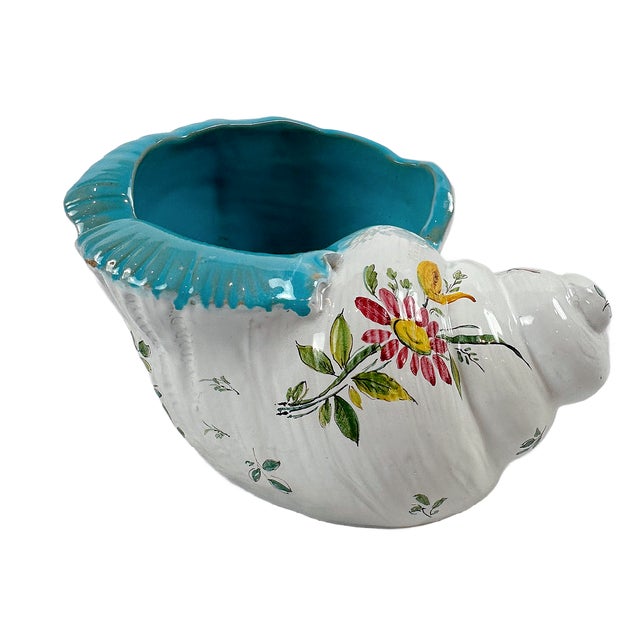 Turquoise Mid-Century Ugo Zaccagnini Majolica Italian Snail Vase For Sale - Image 8 of 13