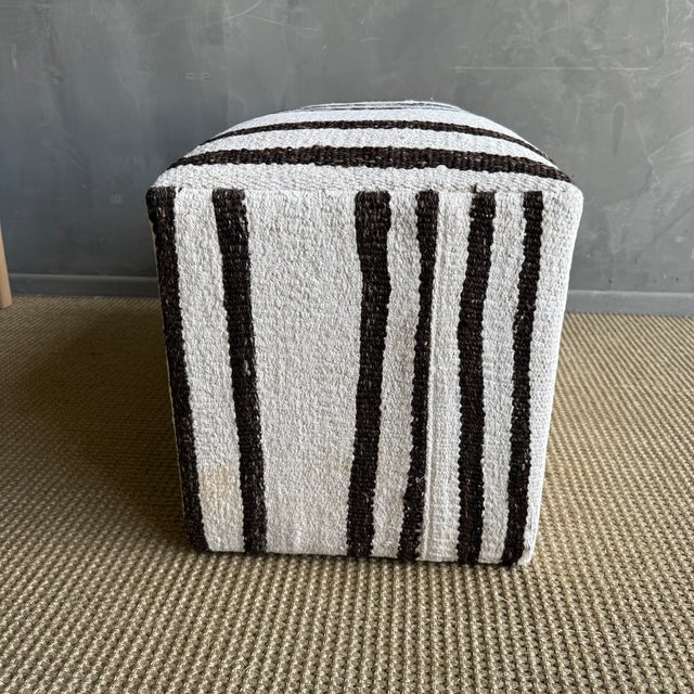 Not Yet Made - Made To Order Rectangular Off-White & Dark Brown Striped Ottoman Made From a Vintage Turkish Rug For Sale - Image 5 of 9