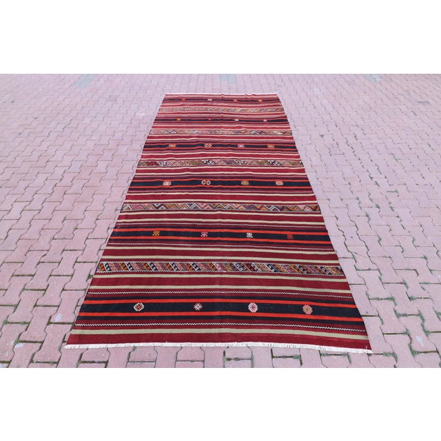 1960 Scandinavian Style Burgundy Stripe Desing Kilim Rug For Sale - Image 13 of 13