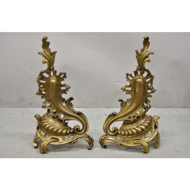 Vintage French Rococo Bronze Acanthus Leafy Scroll Fireplace Andirons - A Pair For Sale - Image 11 of 11
