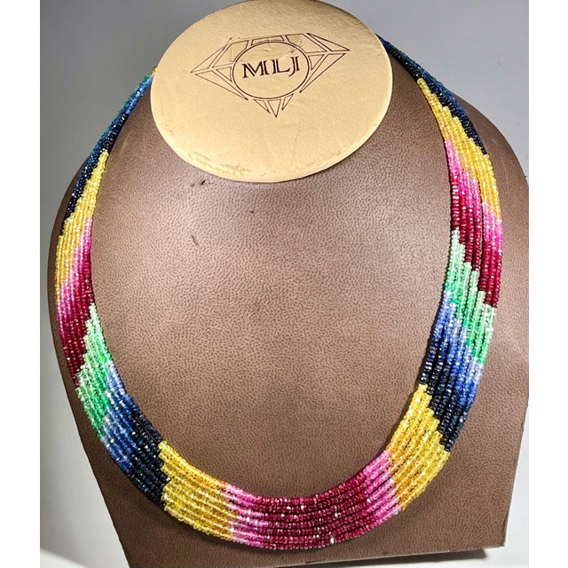 454 Carat 7 Layer Natural Emerald Ruby & Sapphire Bead Necklace Adjustable For Sale - Image 18 of 18