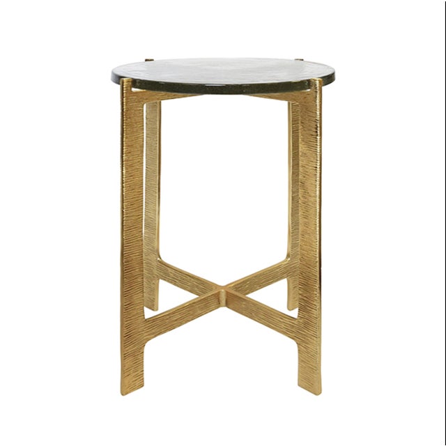 Matthew Izzo Home Hammered Brass and Thick Glass Top Side Table For Sale In New York - Image 6 of 6