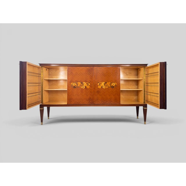 Mid-Century Italian Sideboard with Floral Marquetry by Paolo Buffa, 1950s, in Good conditions. Designed 1950 to 1959 I...
