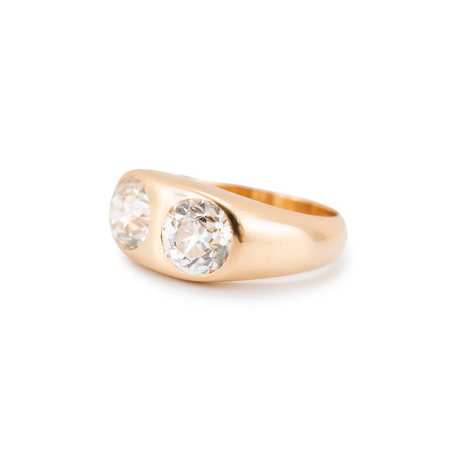 Late 20th Century Unisex Vintage 14k Yellow Gold Gia 3.75ct Two Bezel Set Diamond Cocktail Ring, Size 9 For Sale - Image 4 of 9