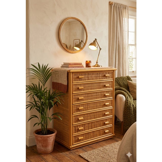 Vintage Chest of Drawers in Bamboo and Woven Wicker, 1970s, in Flawless conditions. Designed 1970 to 1979