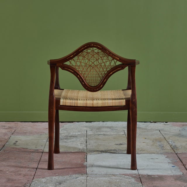 Brown Studio Craft Walnut Armchair With Cane For Sale - Image 8 of 12