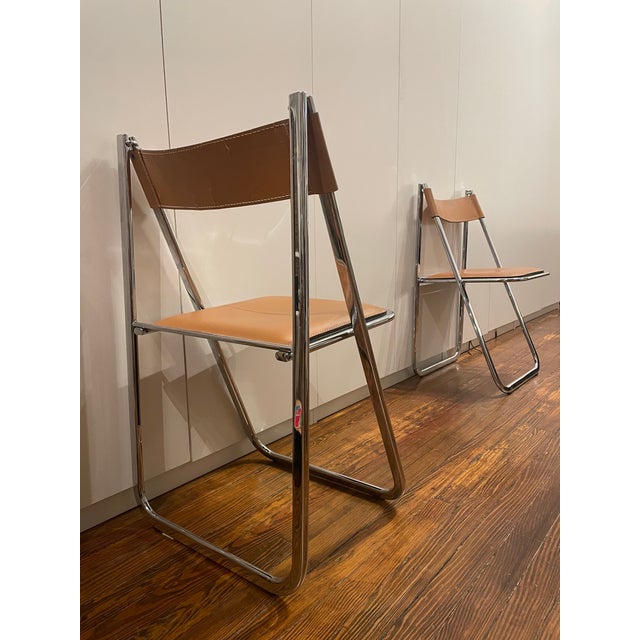 Pair of 1970s Vintage Tamara Leather and Chrome Folding Chairs by Arrben Italia For Sale In New York - Image 6 of 13