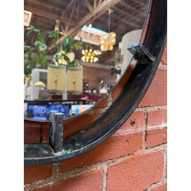 Vintage Oval Iron Frame Wall Mirror With Hanging Loop For Sale - Image 4 of 10
