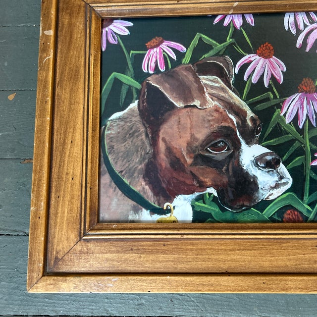 Contemporary boxer dog print with flowers by Judy Henn. Measures 12x9 or approximately 17x13.5 framed. Check out my shop...