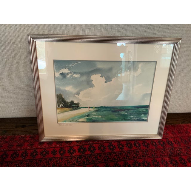 Original Watercolor Titled “Florida Bathers” Beach Painting Signed by Artist Richard C. Lewis (1952)