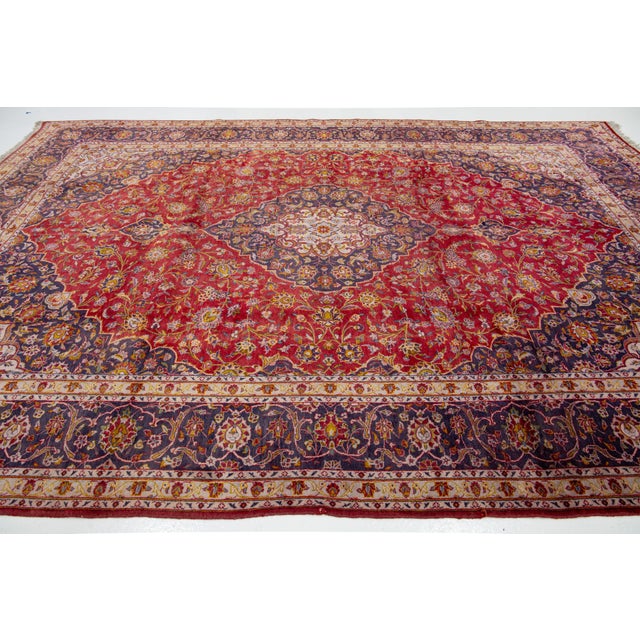 Red 1950s Red Vintage Isfahan Deigned Wool Rug Room Size For Sale - Image 8 of 10