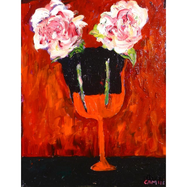 "Pink Roses" Original Modern Oil Painting For Sale
