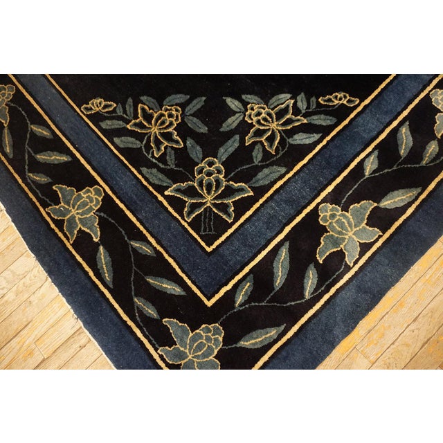 Splendid Navy Blue Color With Sky Blue Color Florid Design Antique Chinese Peking Rug For Sale - Image 4 of 12