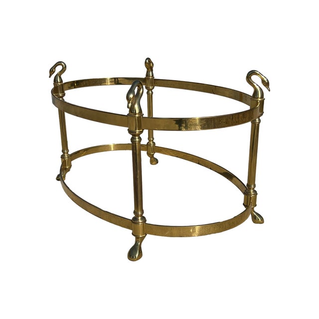 Labarge Mid Century Modern 1960s Modern Labarge Jansen Style Swan Brass Glass Coffee Table Regency For Sale - Image 4 of 12
