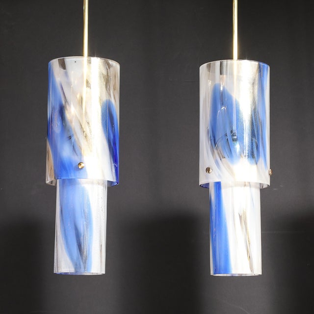 Set of 4 Mid-Century Blue & White Murano Glass Cylindrical Pendants by Venini For Sale - Image 15 of 18